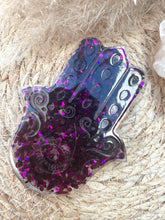 Load image into Gallery viewer, Garnet Crystal Chip Resin Hamsa Hand Incense Holder