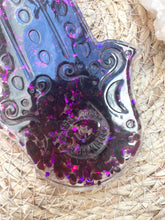 Load image into Gallery viewer, Garnet Crystal Chip Resin Hamsa Hand Incense Holder
