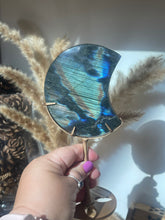 Load image into Gallery viewer, Labradorite Moon Carving on Stand