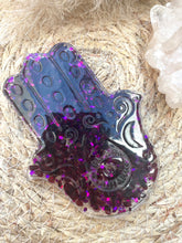 Load image into Gallery viewer, Garnet Crystal Chip Resin Hamsa Hand Incense Holder