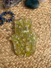 Load image into Gallery viewer, Serpentine Crystal Chip Resin Hamsa Hand Incense Holder