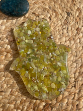 Load image into Gallery viewer, Serpentine Crystal Chip Resin Hamsa Hand Incense Holder