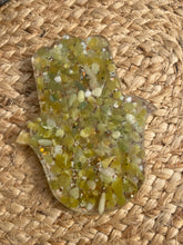 Load image into Gallery viewer, Serpentine Crystal Chip Resin Hamsa Hand Incense Holder