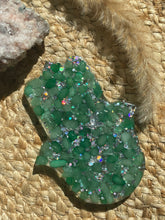 Load image into Gallery viewer, Green Aventurine Crystal Chip Resin Hamsa Hand Incense Holder
