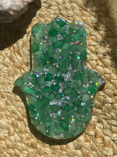 Load image into Gallery viewer, Green Aventurine Crystal Chip Resin Hamsa Hand Incense Holder