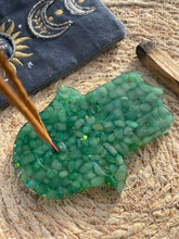 Load image into Gallery viewer, Green Aventurine Crystal Chip Resin Hamsa Hand Incense Holder