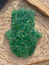 Load image into Gallery viewer, Green Aventurine Crystal Chip Resin Hamsa Hand Incense Holder