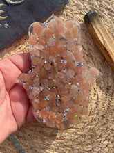 Load image into Gallery viewer, Peach Moonstone X Sunstone Crystal Chip Resin Hamsa Hand Incense Holder