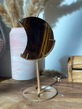 Load image into Gallery viewer, Tiger Eye Moon Carving on Stand
