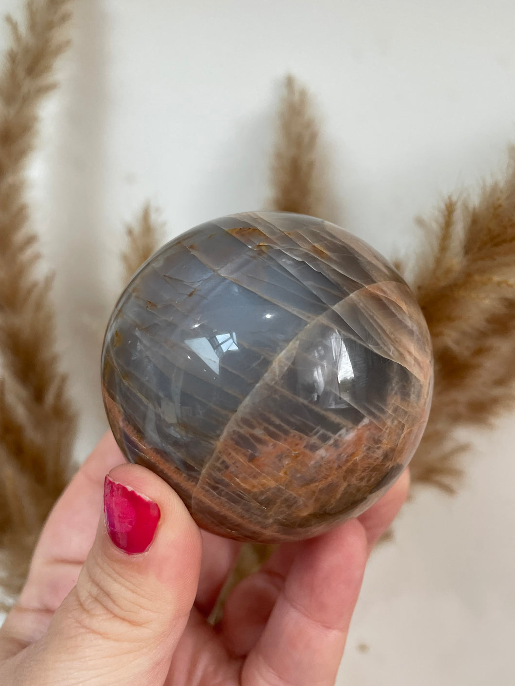 Peach and Black Moonstone Sphere