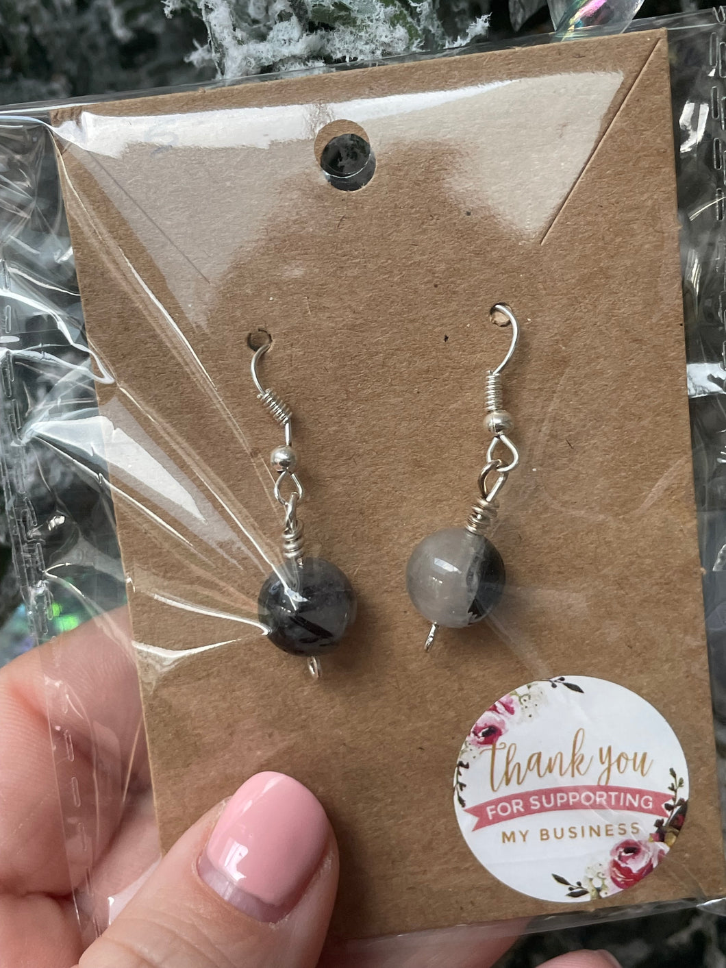 Tourmaline in Quartz Silver Plated Earrings