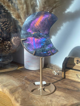 Load image into Gallery viewer, Labradorite Moon Carving on Stand
