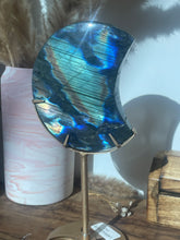 Load image into Gallery viewer, Labradorite Moon Carving on Stand
