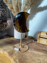 Load image into Gallery viewer, Tiger Eye Moon Carving on Stand
