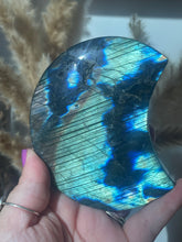 Load image into Gallery viewer, Labradorite Moon Carving on Stand
