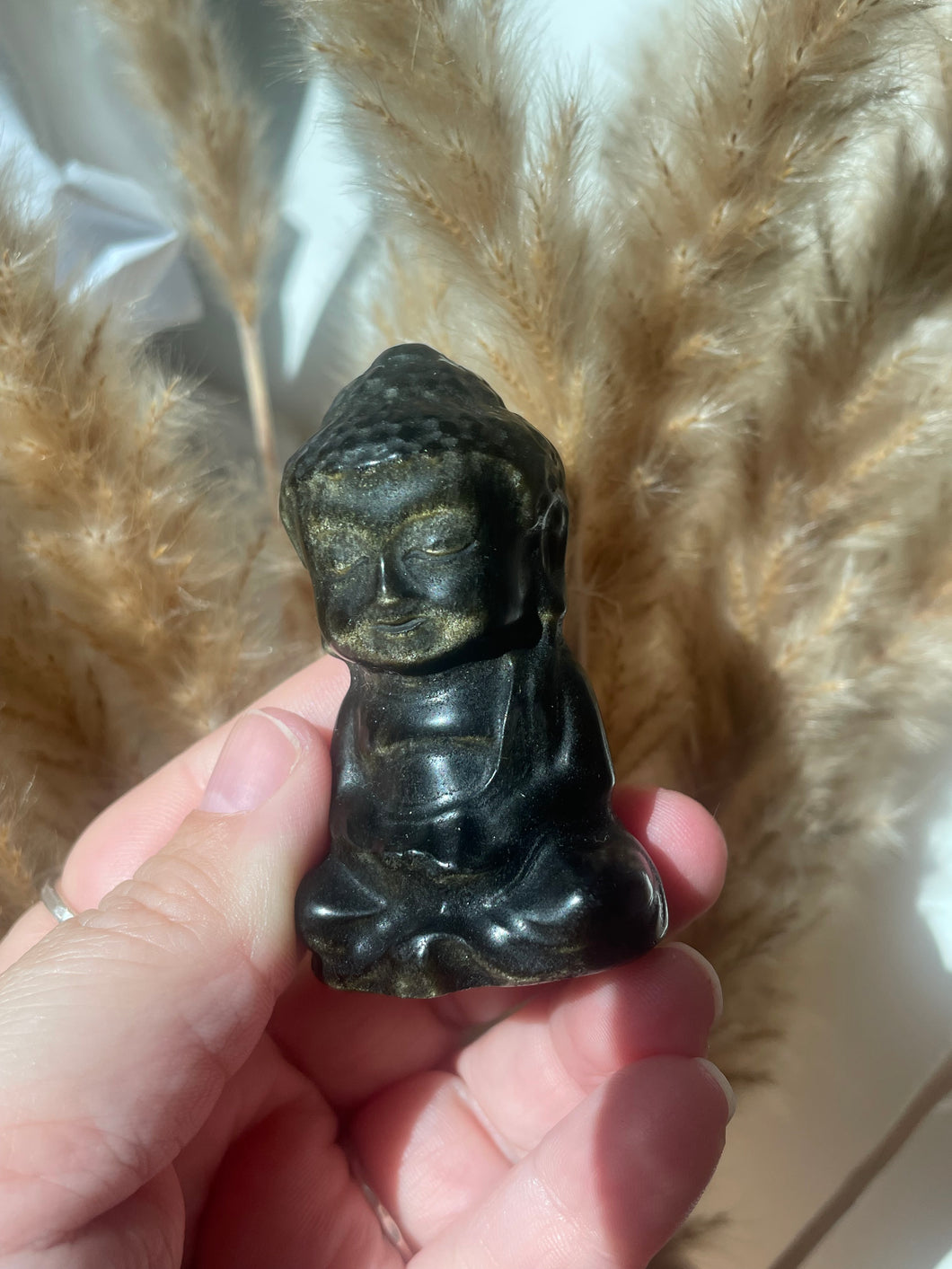 Golden Sheen Obsidian Buddha Carving