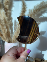 Load image into Gallery viewer, Tiger Eye Moon Carving on Stand
