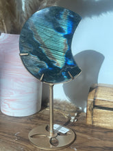 Load image into Gallery viewer, Labradorite Moon Carving on Stand
