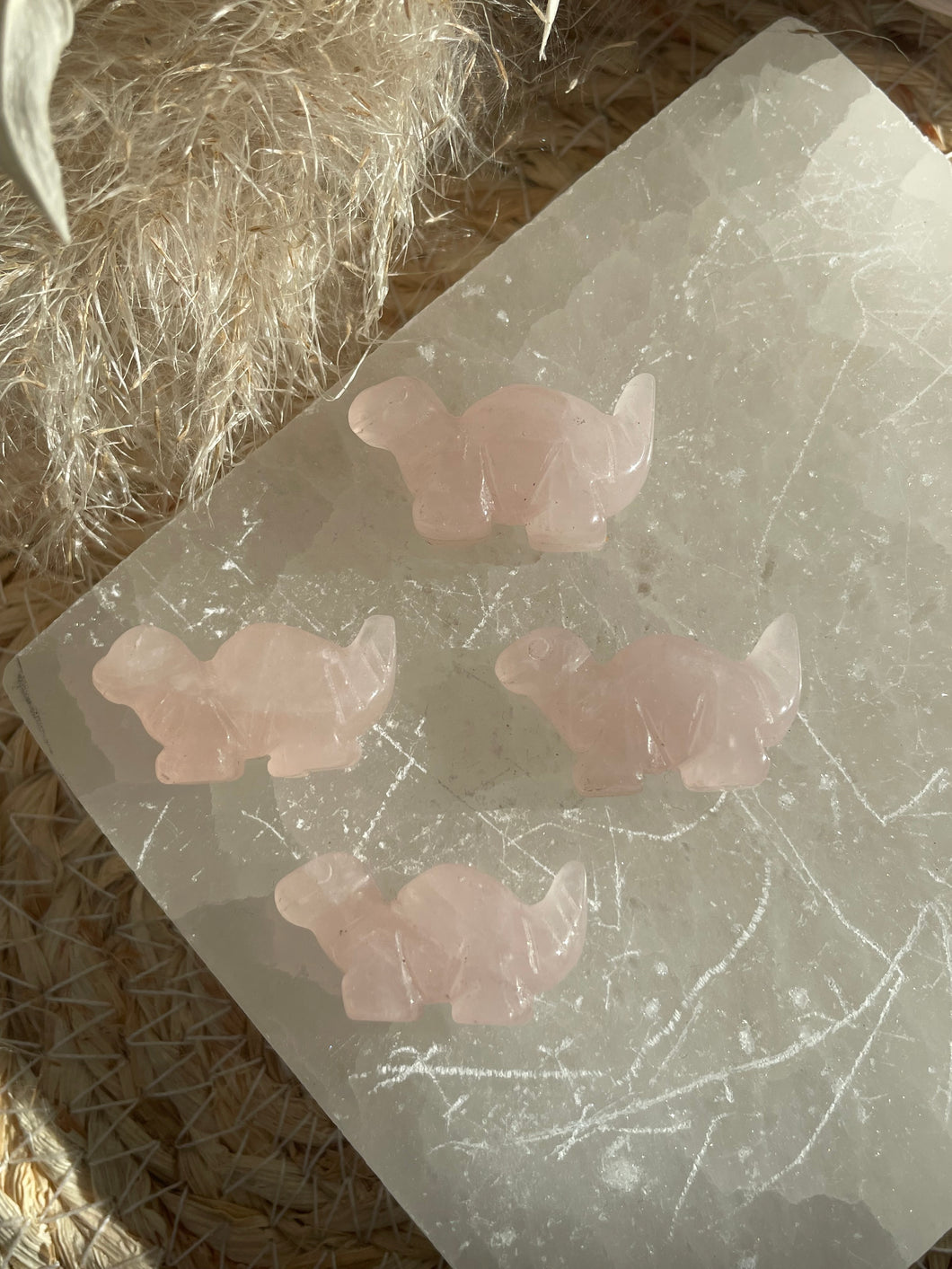 Mini Rose Quartz Dinosaur Animal Carving