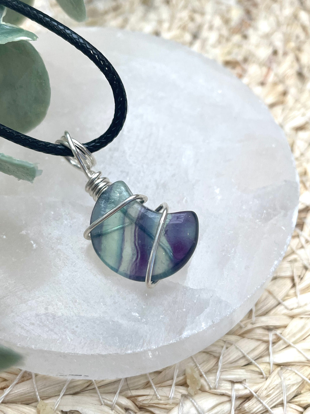 Fluorite Moon Wire Wrapped Necklace