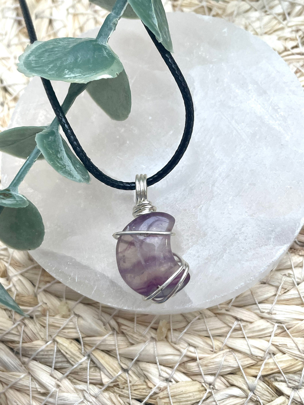 Fluorite Moon Wire Wrapped Necklace