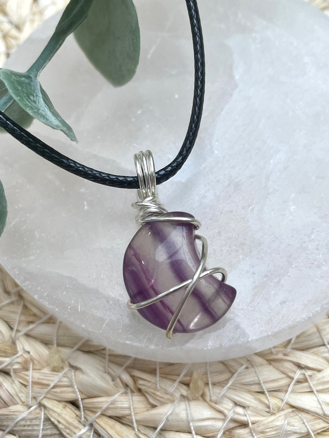 Fluorite Moon Wire Wrapped Necklace