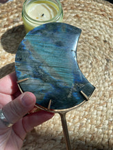 Load image into Gallery viewer, Labradorite Moon Carving on Stand

