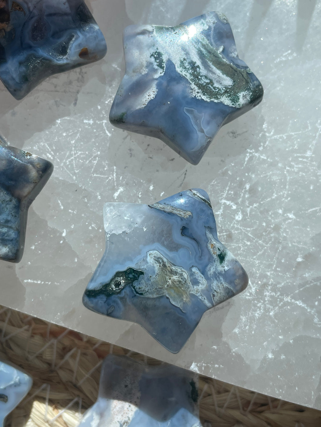 Blue Moss Agate Star Carving