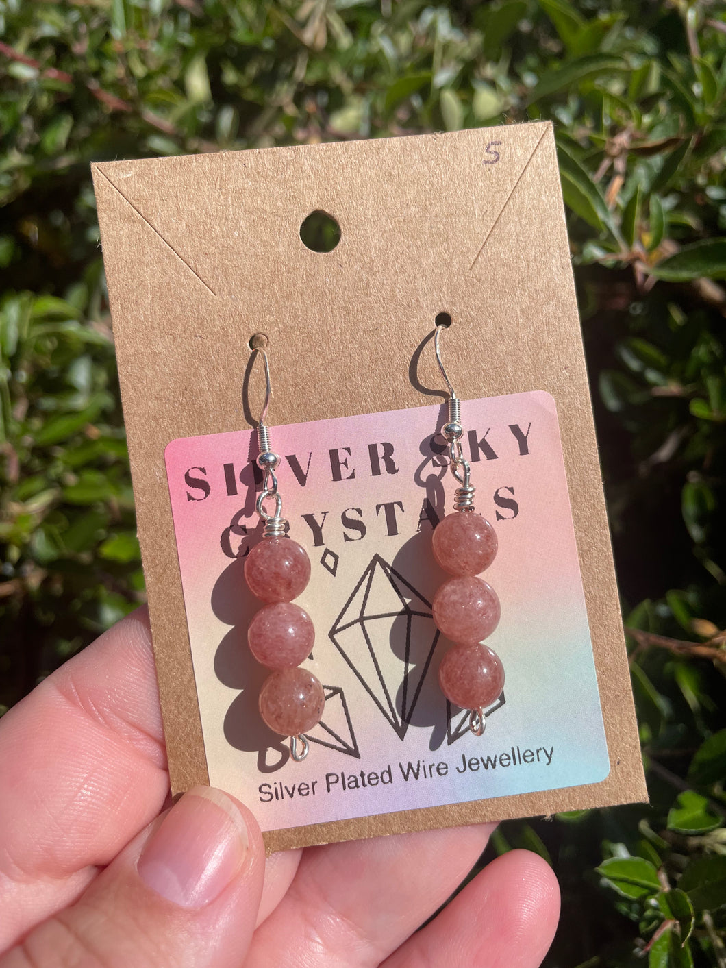 Strawberry Quartz Bead Silver Earrings