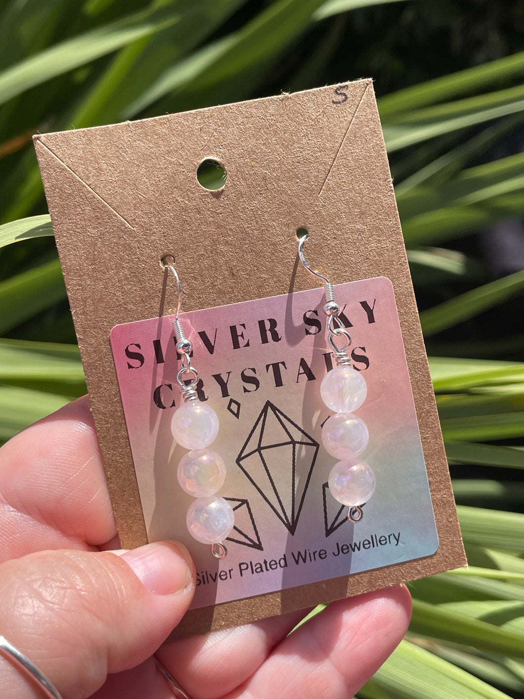 Rose Quartz Aura Beaded Silver Earrings