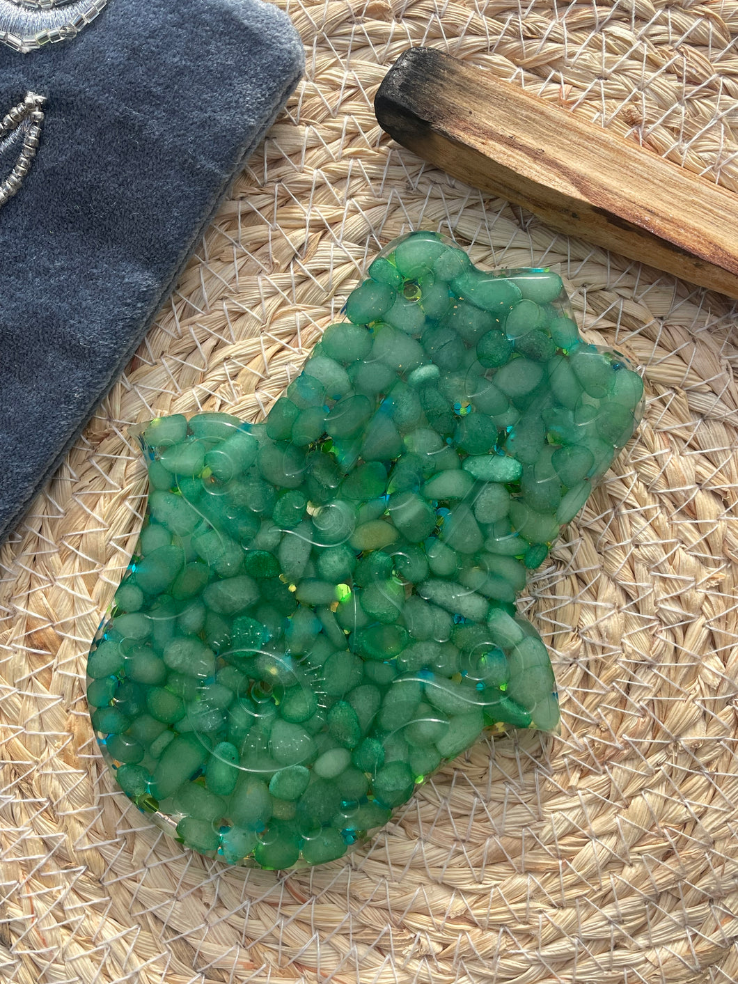 Green Aventurine Crystal Chip Resin Hamsa Hand Incense Holder