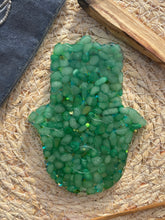 Load image into Gallery viewer, Green Aventurine Crystal Chip Resin Hamsa Hand Incense Holder
