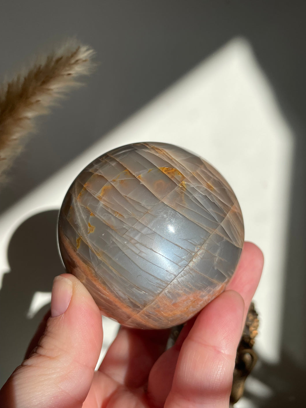 Peach & Black Moonstone Sphere