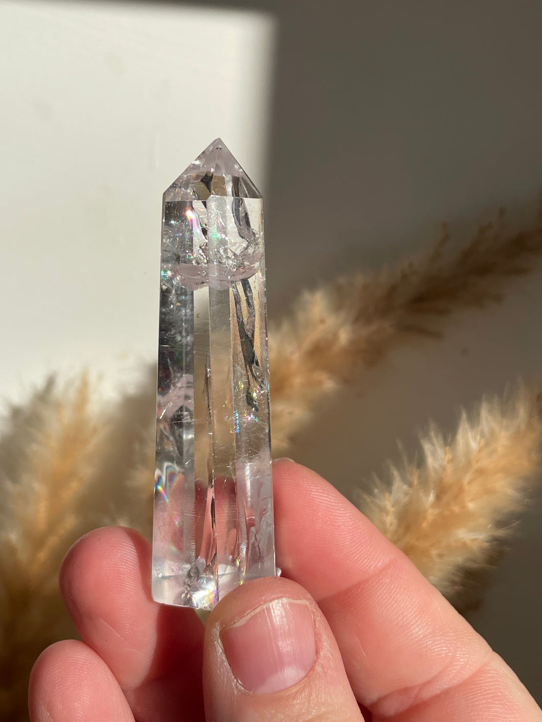 Clear Quartz Tower with Silver Rutile