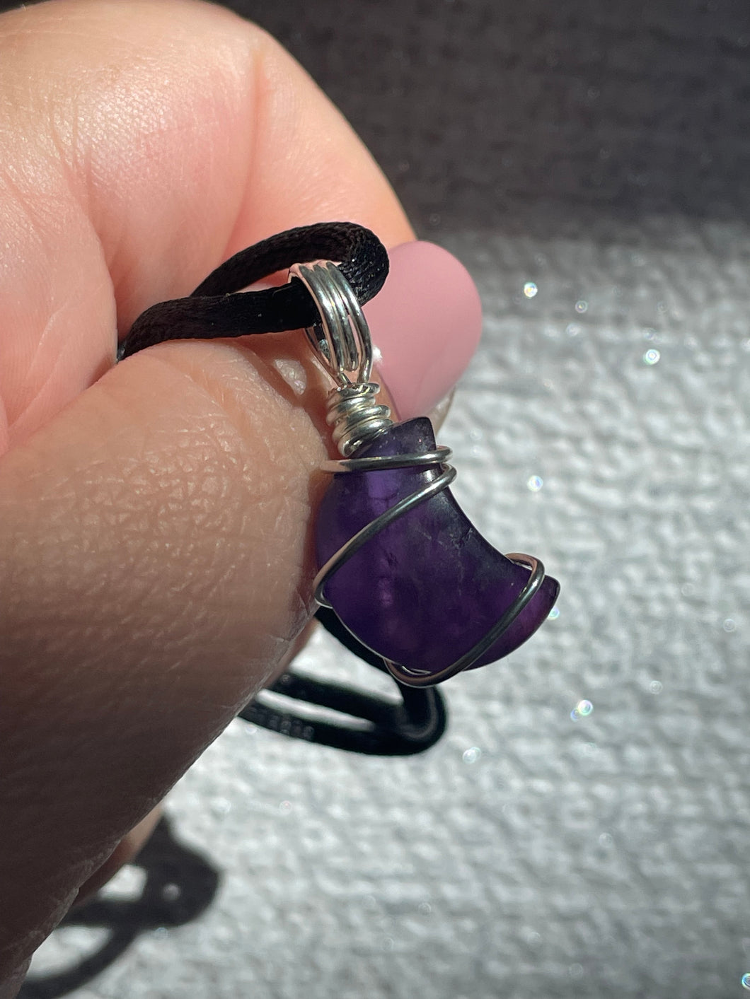 Amethyst Moon Silver Plated Wire Necklace