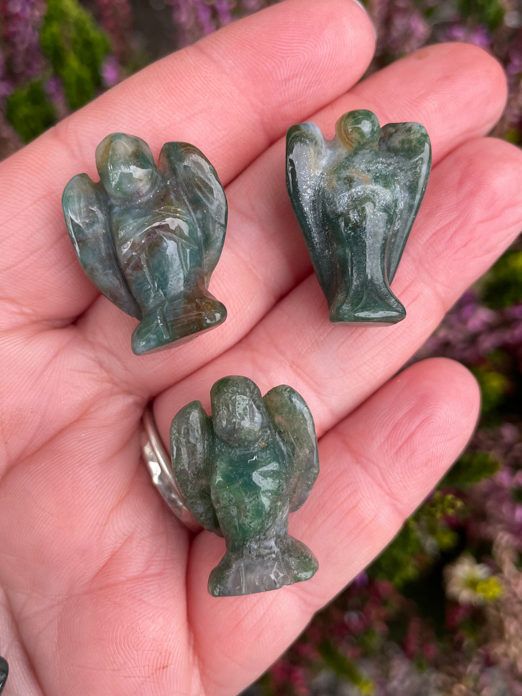 Moss Agate Angel Carving