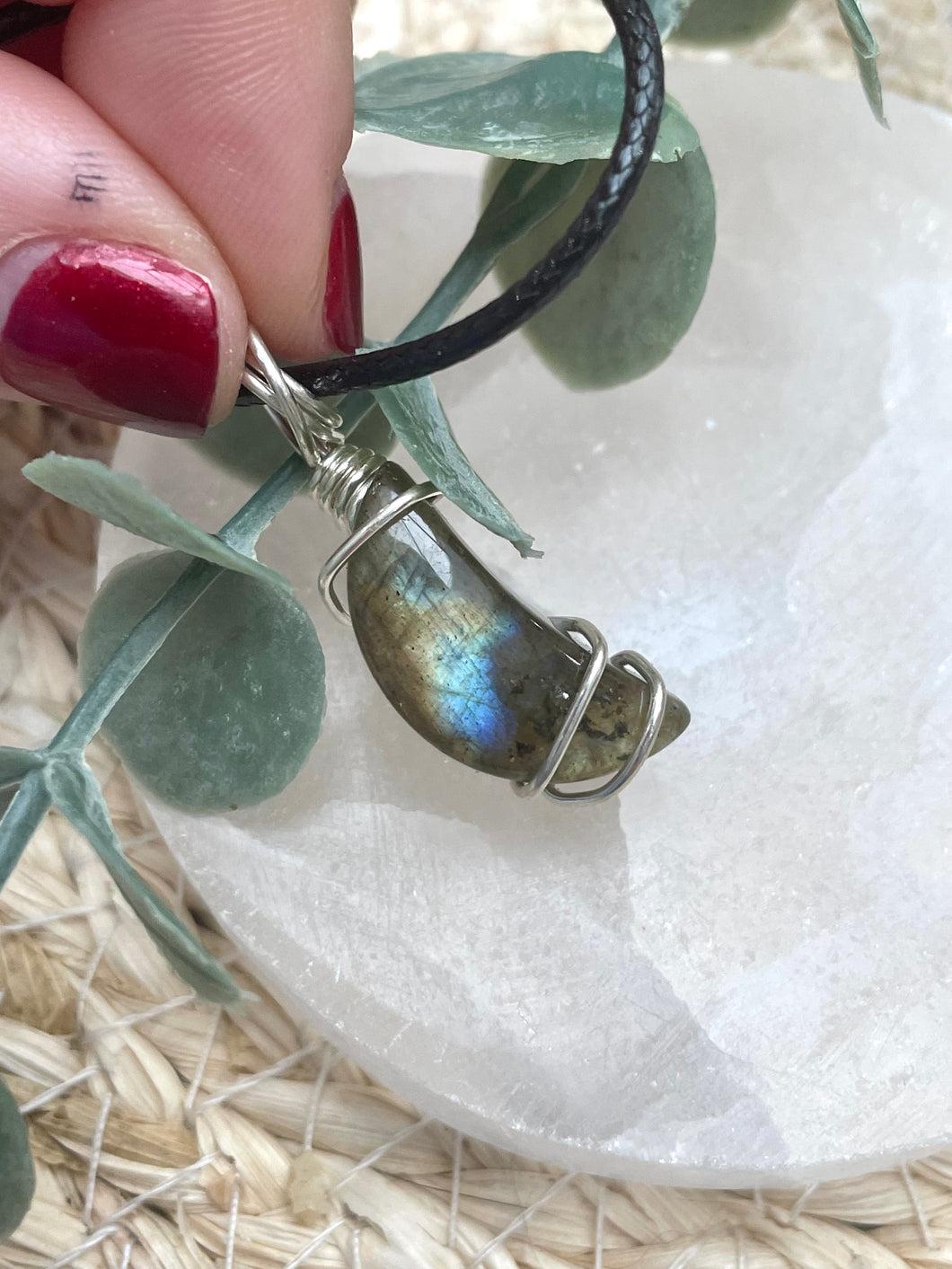 Labradorite Moon Wire Wrapped Necklace