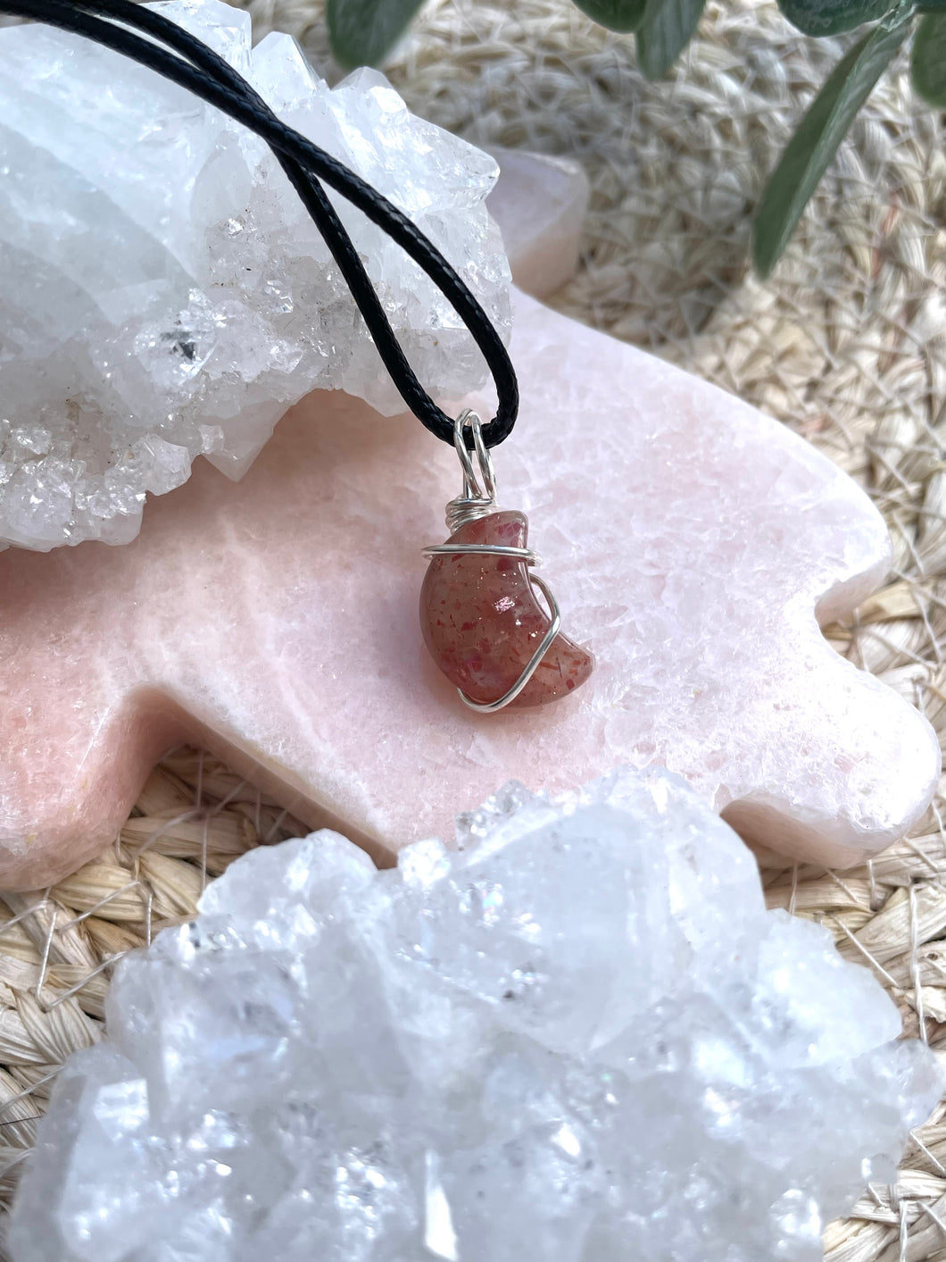 Sunstone Moon Wire Wrapped Necklace