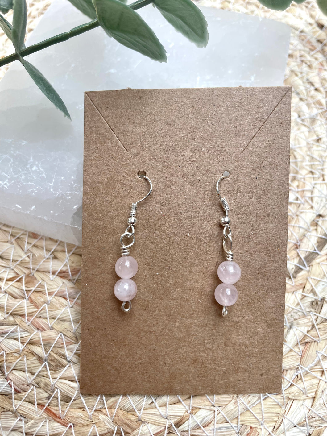 Rose Quartz Silver Plated Earrings