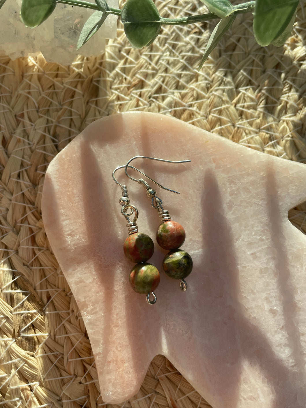 Unakite Wire Wrapped Earrings