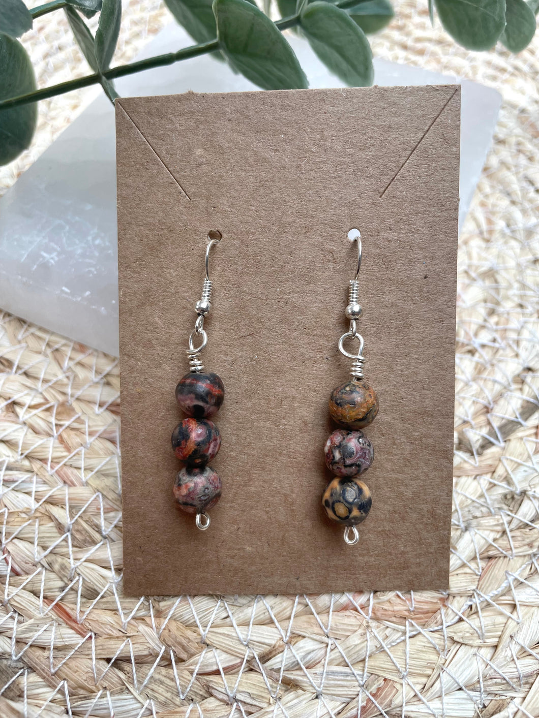 Leopard Skin Jasper Silver Plated Earrings